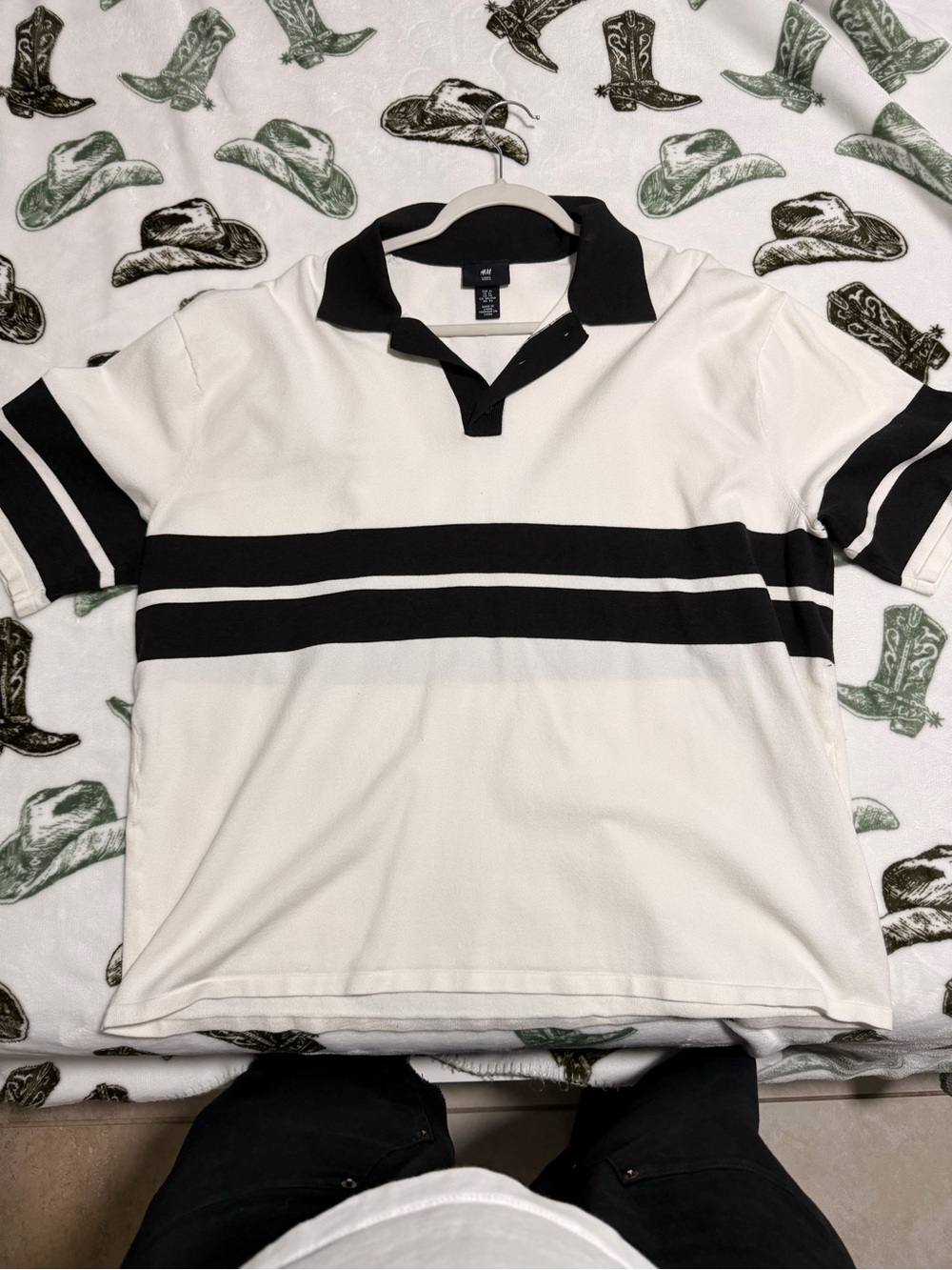H&M White Polo with Black Stripes and Collar